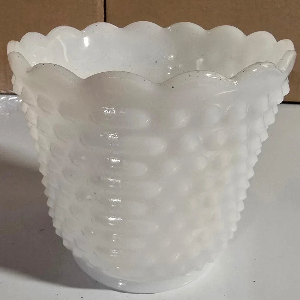 Vintage Milk Glass Hobnail Planter‎ Bowl Scalloped Rim Cachepot Scalloped Rim
